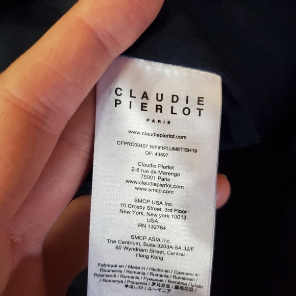 Claudie Pierlot Paris Rififi Dress. Sleeves. Navy Blue. Plumetis Dotted. 6 US. - Picture 8 of 14